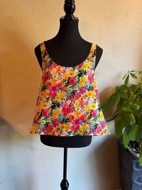 Material Girl Bright Floral Scoop Neck Tank Top